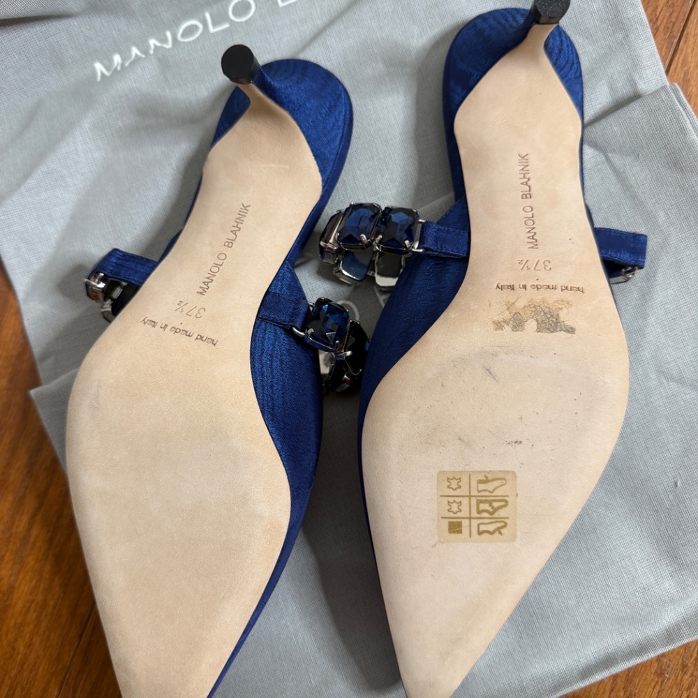 Manolo Blahnik Navy Blue Jeweled Slingback Pumps - Picture 5 of 8